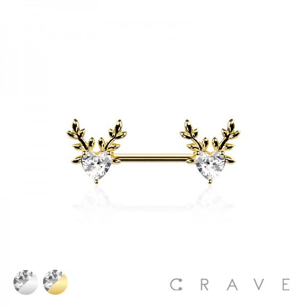 CZ DEER HEART CZ 316L SURGICAL STEEL NIPPLE RING